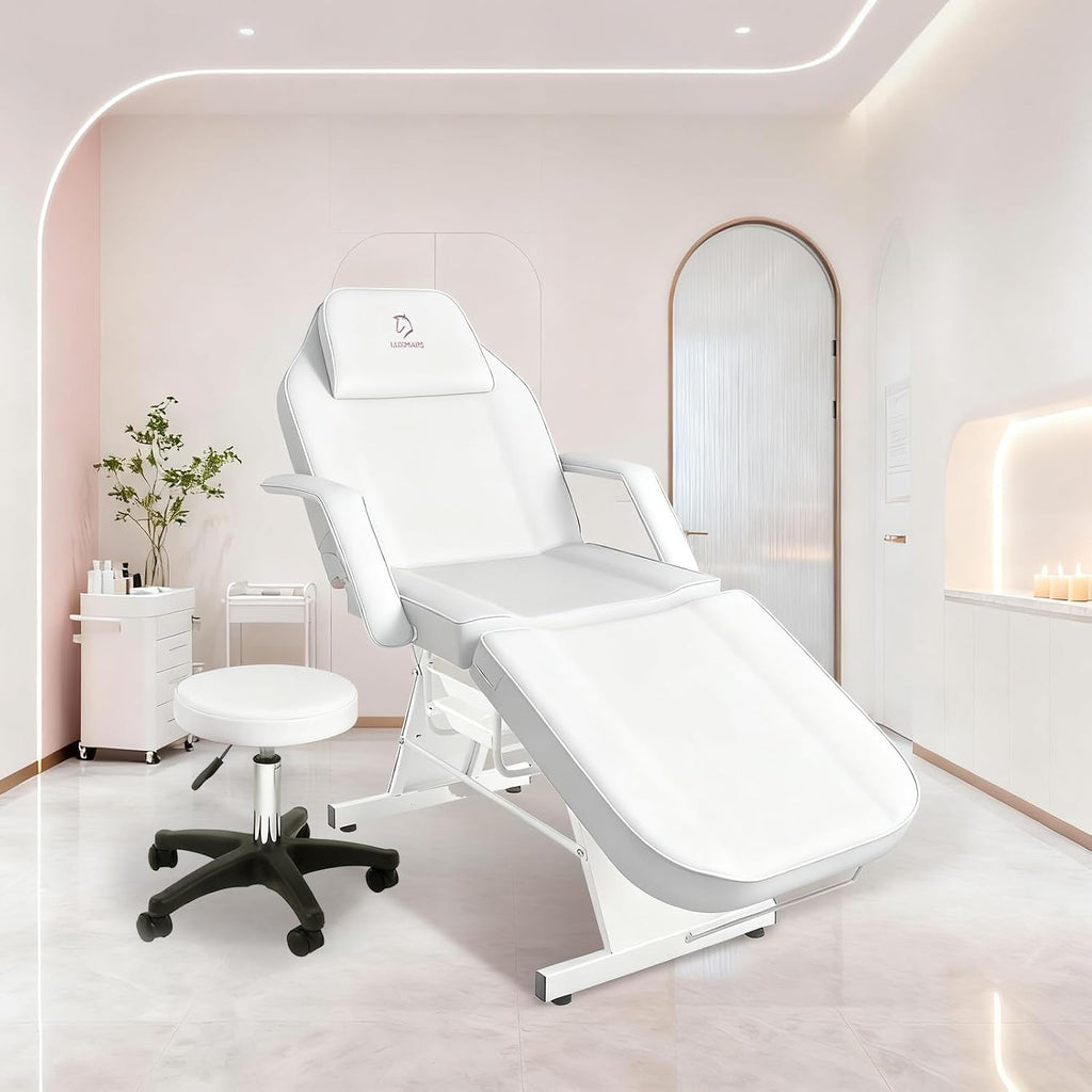 Facial Chair,73″ Tattoo Chair for Client,3-Section Adjustable Massage Table with Stool,Multipurpose Beauty Beds Salon