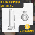 DTGN M5-0.8x35mm Button Head Socket Cap Screw 25Pack 304 SS Whitewashed