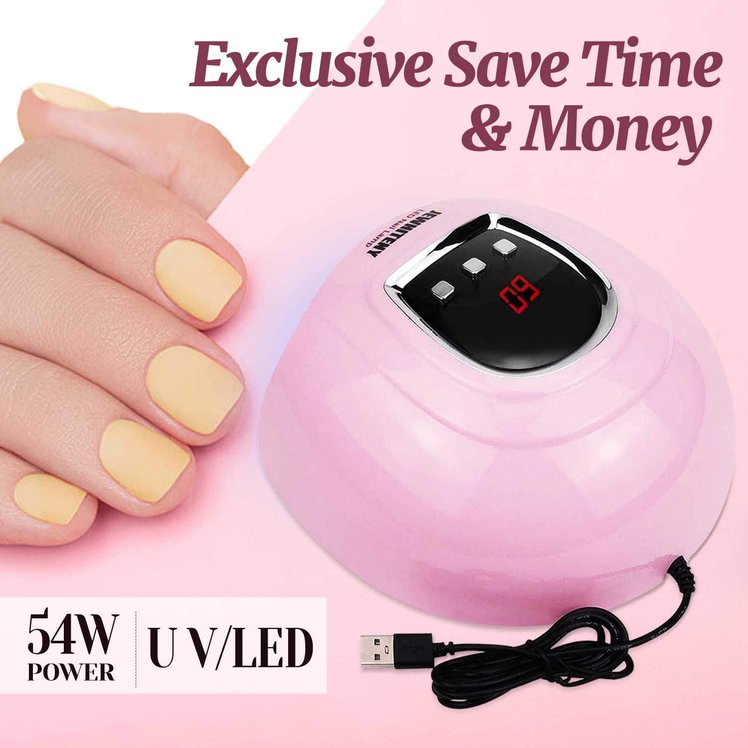 UV LED Nail Lamp 54W, Professional Nail Dryer Gel Polish Light, UV Light with 3 Timer Setting, Curing Gel LED Dryer