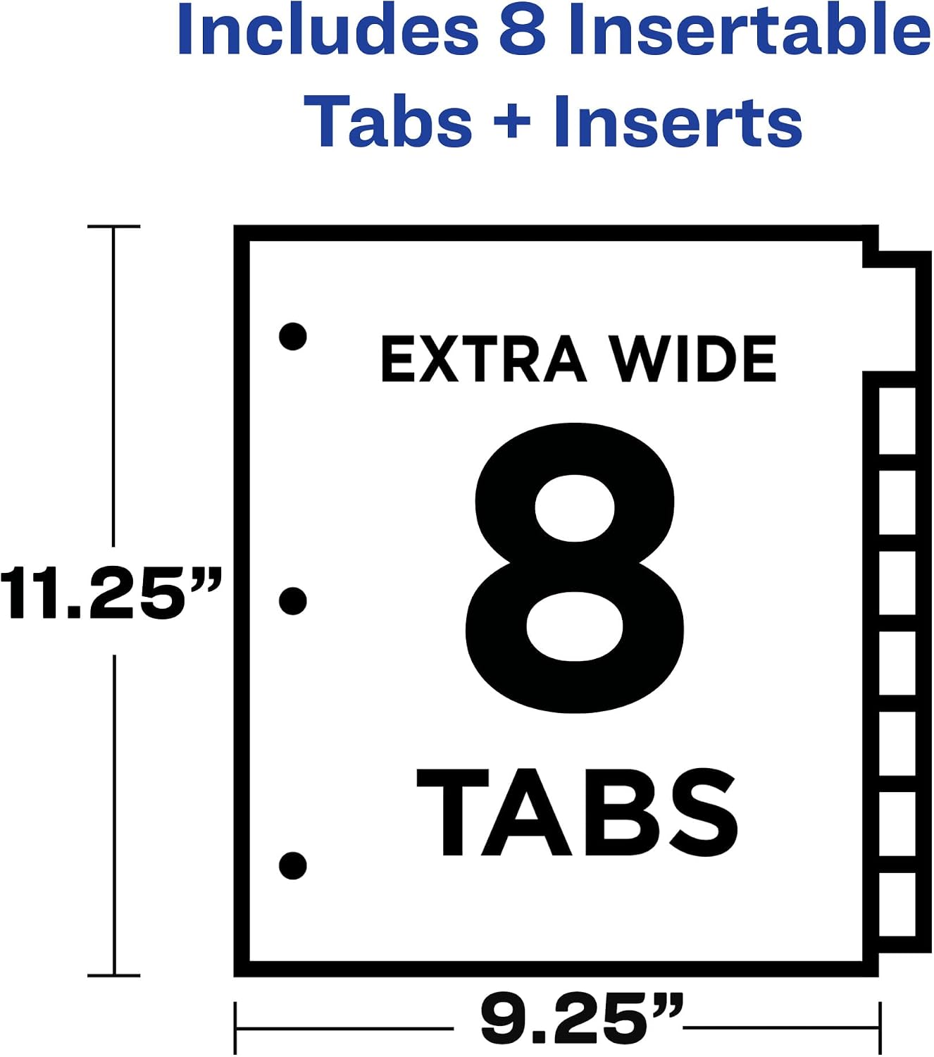 Big Tab Insertable Plastic 2 Pocket Dividers for 3 Ring Binders, 8 Tab Set, Two-Tone Multicolor, Works with Sheet