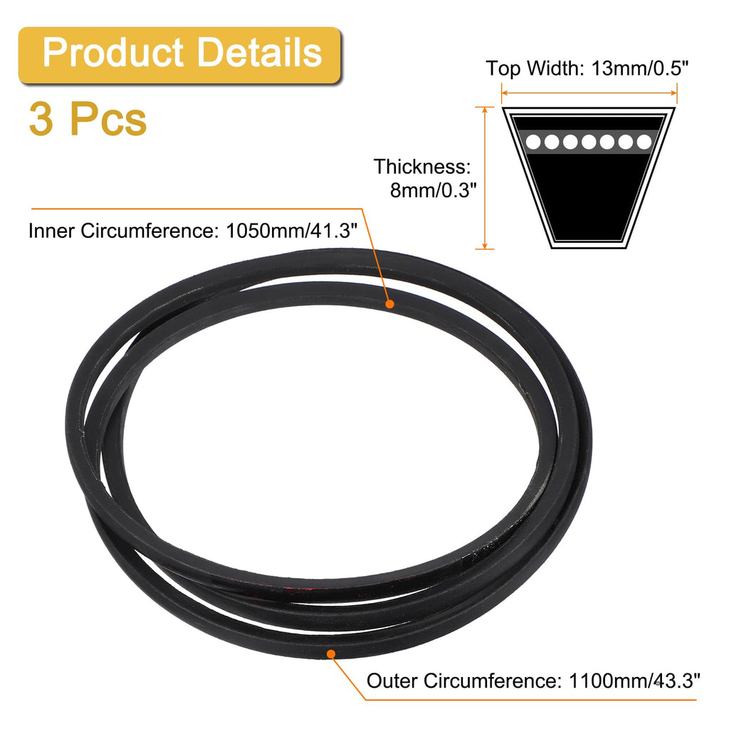 uxcell 3 Pack A41 1/2 Classic Wrapped V-Belt,43" Outer Circ A Profile,Black