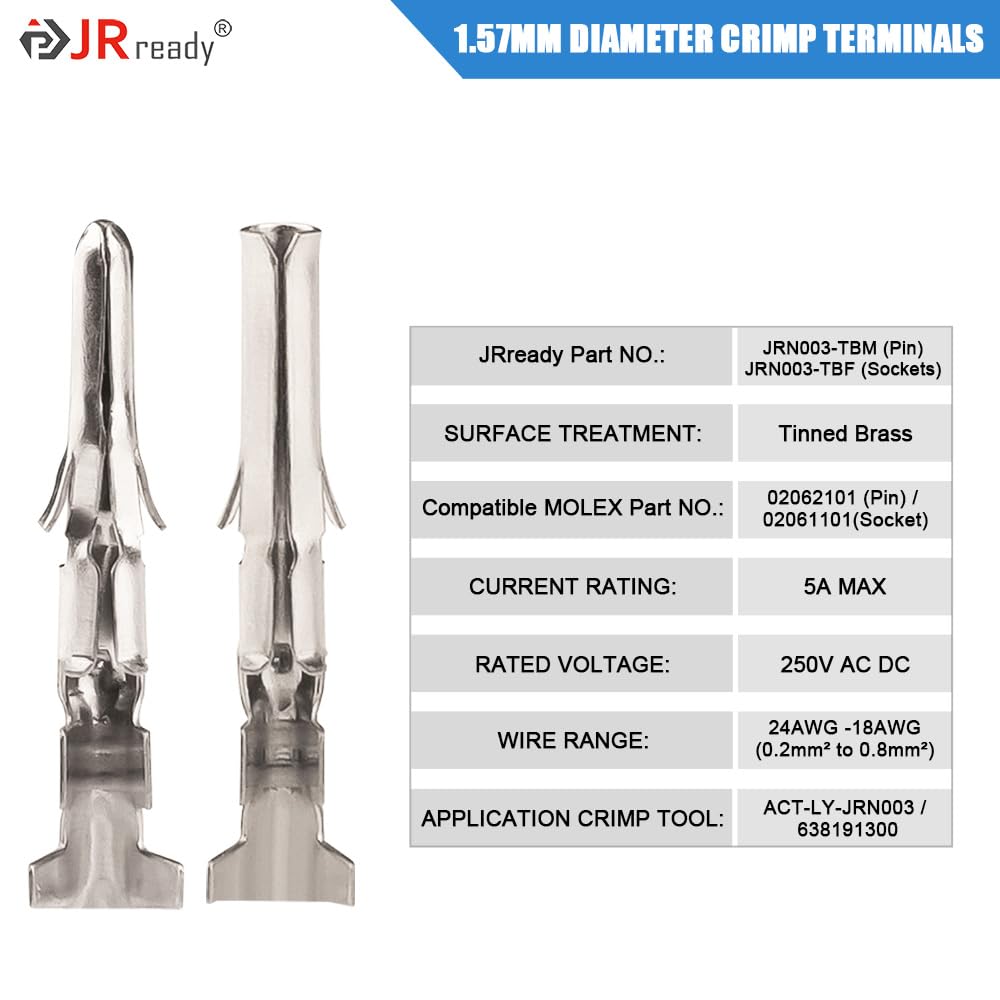 JRready ST6410 062" 9 Pin Conenctor Kit Molex Male and Female Power Housing Plug 18-24AWG Crimp Terminals 1.57mm Dia, Pins Sockets Standard .062" 03061092 and 03062092 3.68mm Pitch 4Pairs