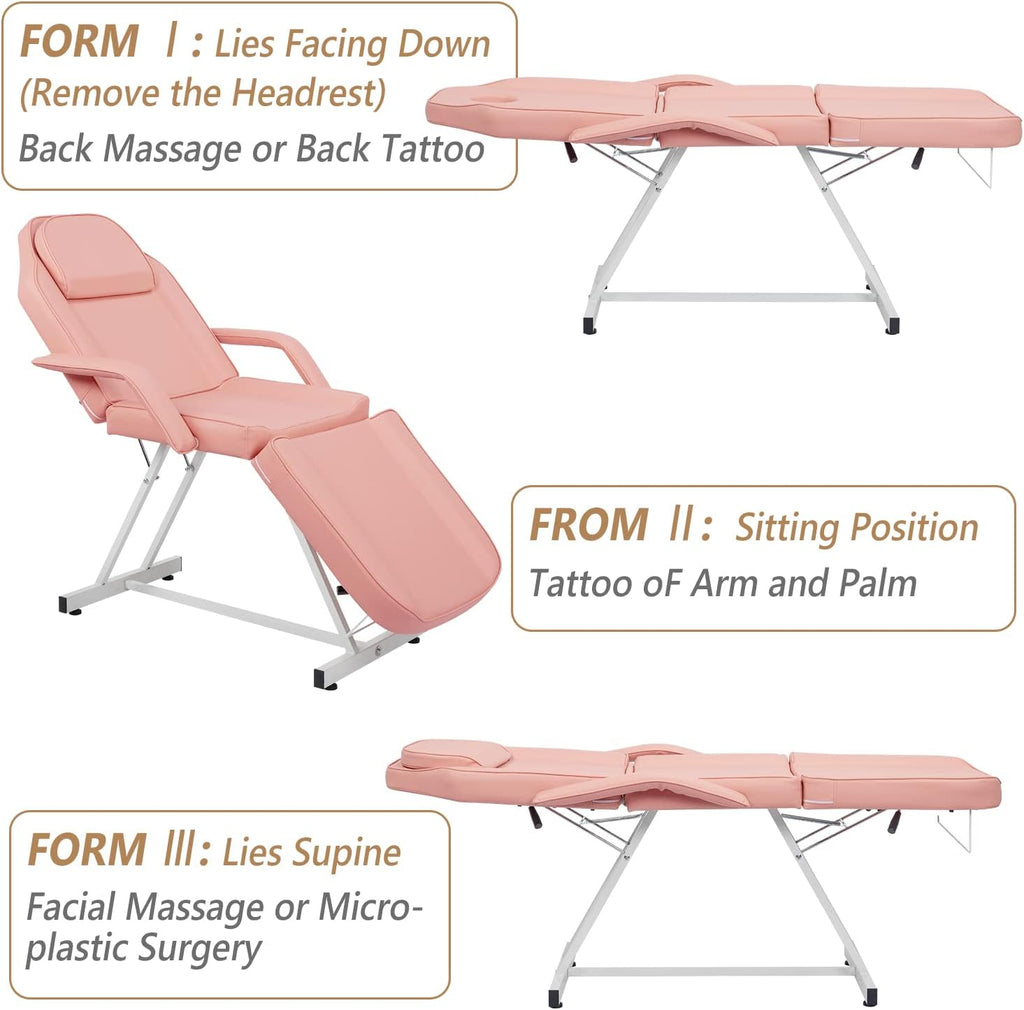 Massage Salon Tattoo Chair Esthetician Bed with Upgraded Hydraulic Stool,Multi-Purpose 3-Section Facial Bed Table
