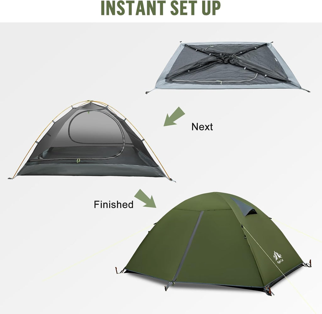 2-Persons Backpacking Tent: Waterproof Lightweight Camping Tent for Two People Hiking Outdoor Mountain with Aluminum