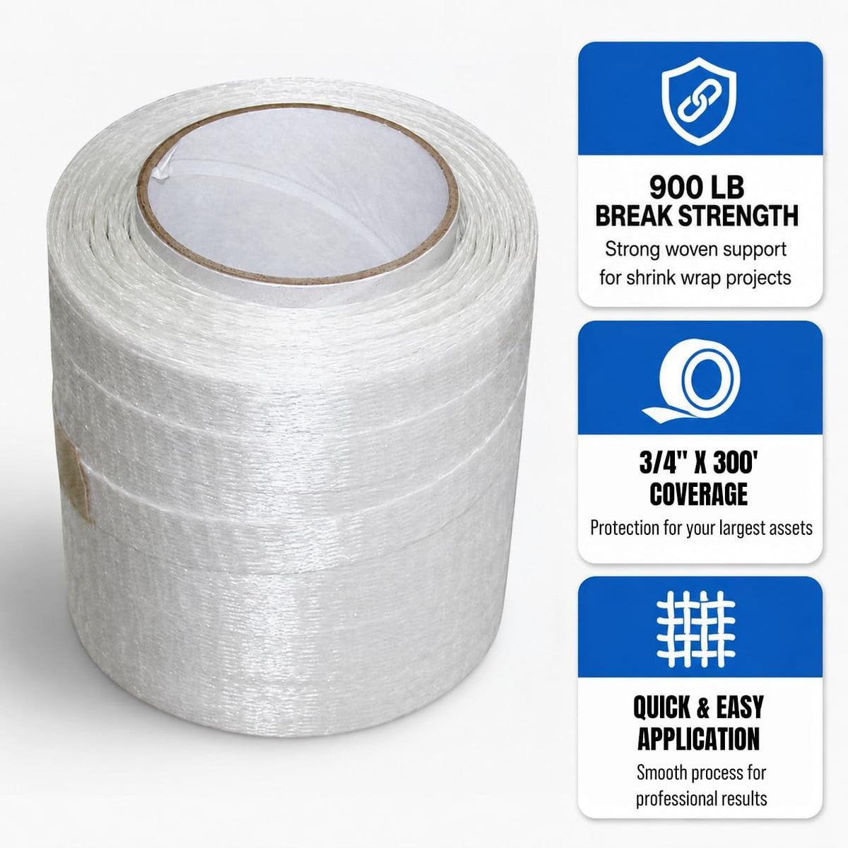 DS-750300 3/4" x 300' Woven Cord Strapping, White
