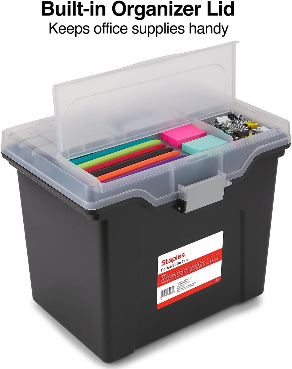File Folder Tote, Portable Filing Box for Letter SIze Hanging Folders, Security Latch & Built-In Lid Organizer