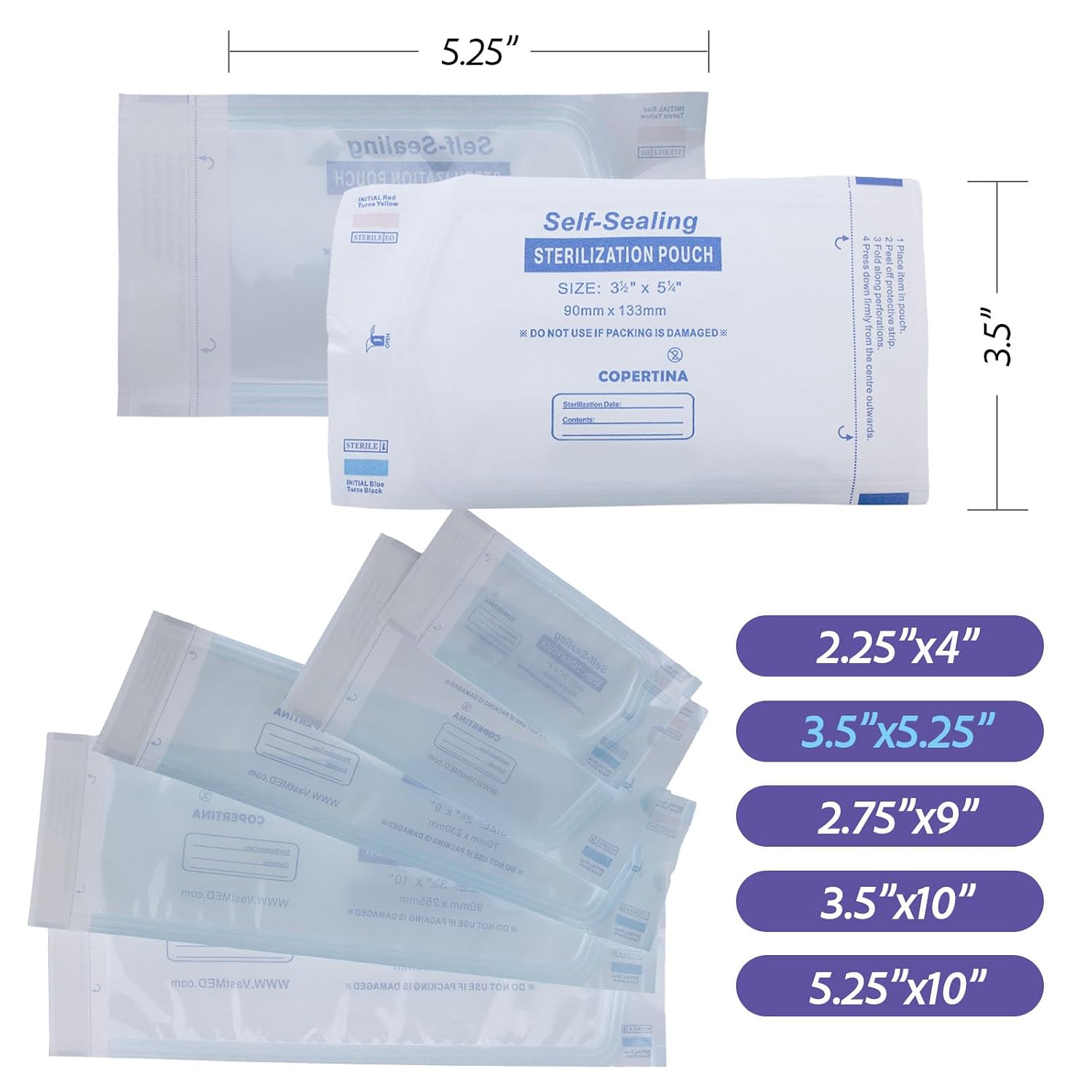 Omnia 200 Pcs Self Sealing Sterilization Pouches 3.5” x 5.25” | Dual Indicators Autoclave Sterilizer Bags for Dental