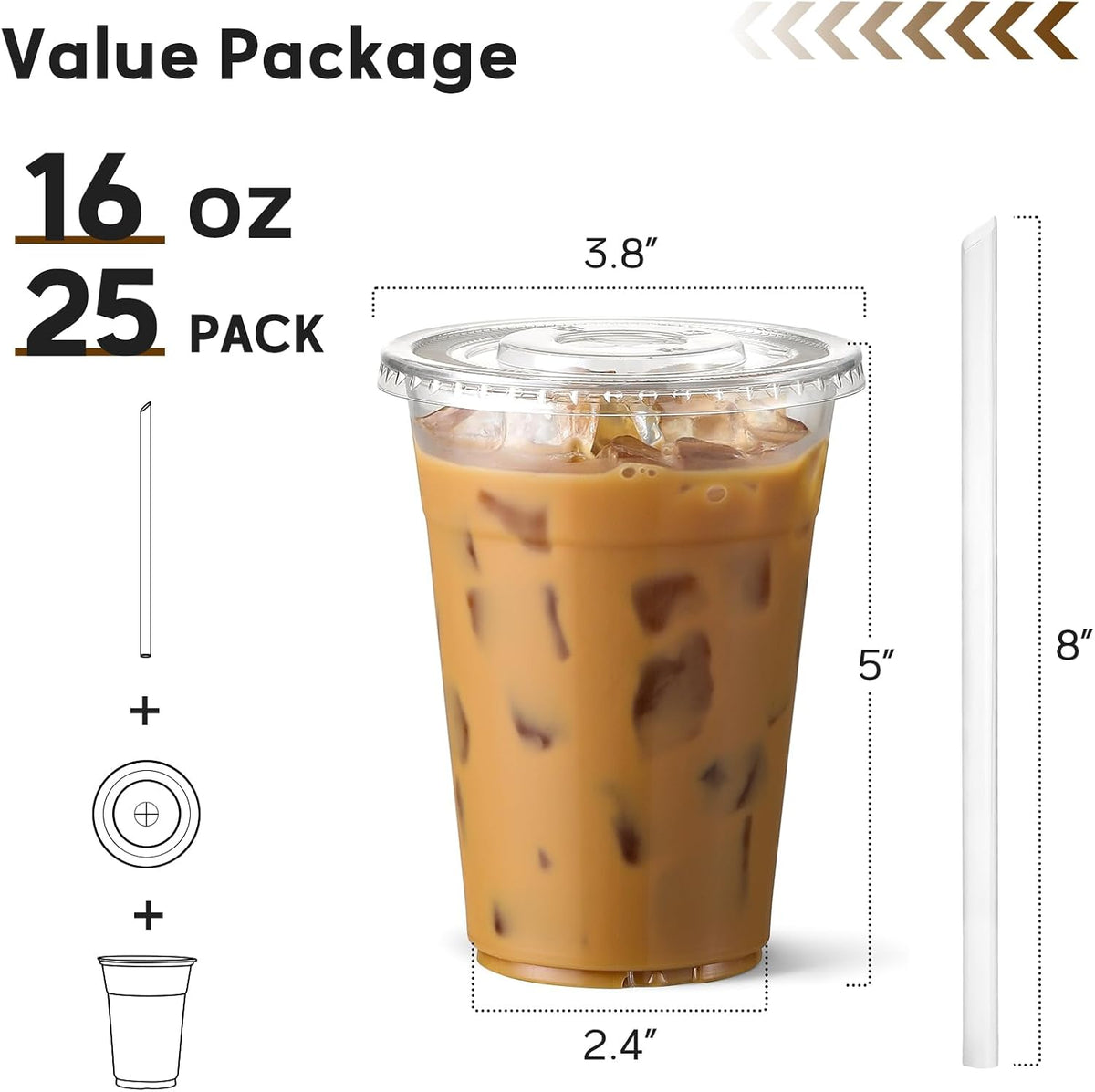 25 Pack - 16 oz Plastic Cups with Lids and Straws, Clear Iced Coffee Cups with Lids, Disposable Cups with Lids for