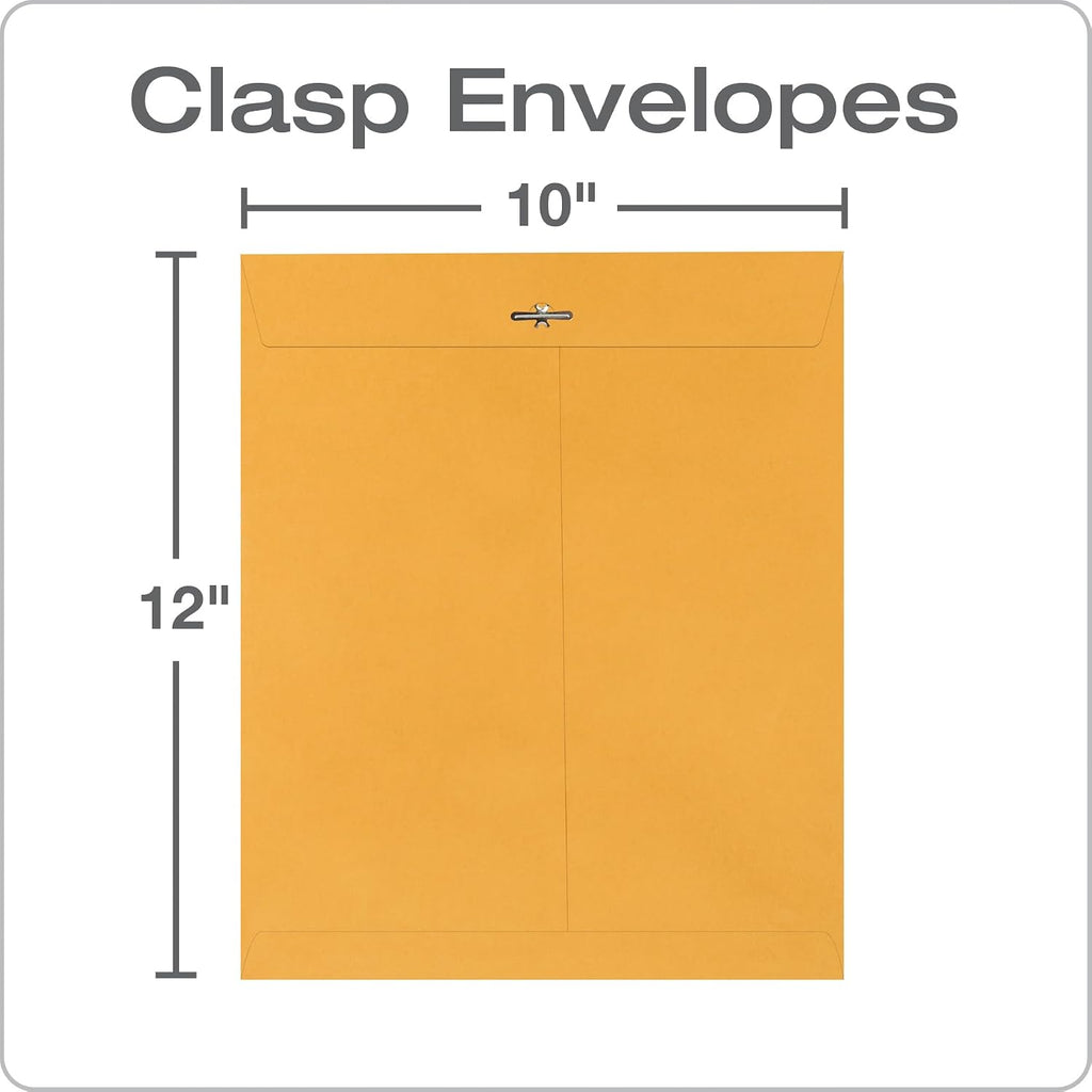 10 x 12 Clasp Envelopes, 100 Pack, Document Envelopes with Gummed Flap, Heavyweight 28 lb Paper with Reinforced Holes