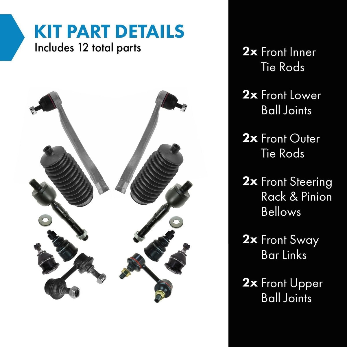 TRQ Front Steering & Suspension Kit Ball Joint Steering Rack & Pinion