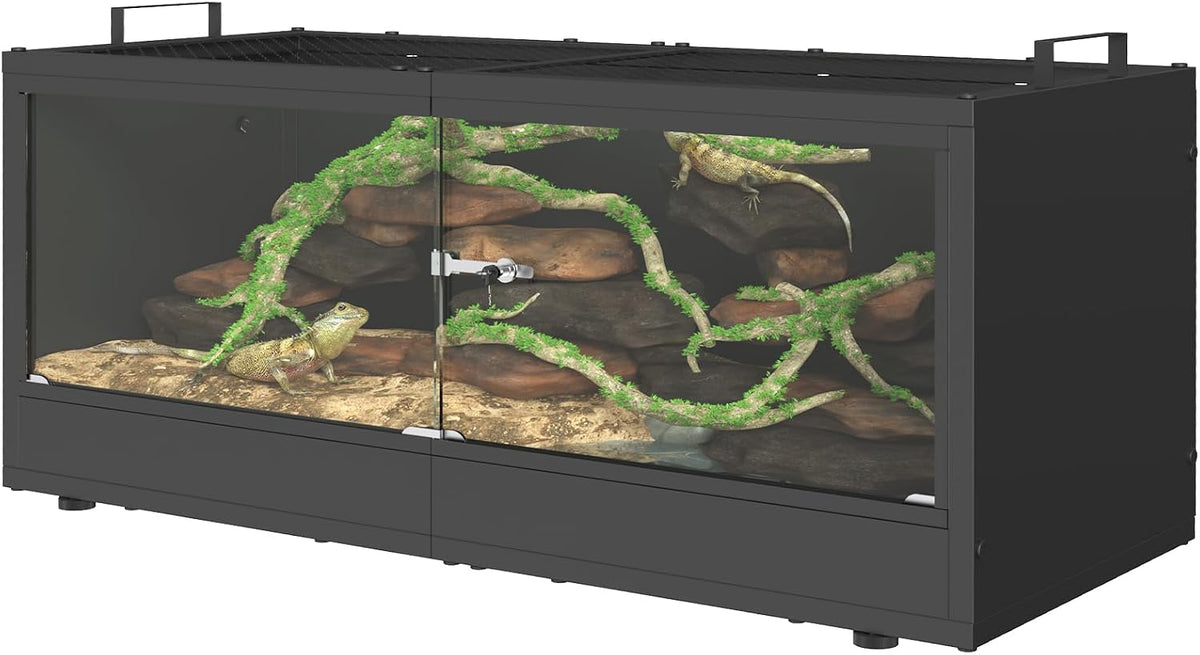 20 Gallon Reptile Terrarium - Bearded Dragon Tank with Glass Door, Front Opening Reptile Tank 28" x 12"x 12", Metal