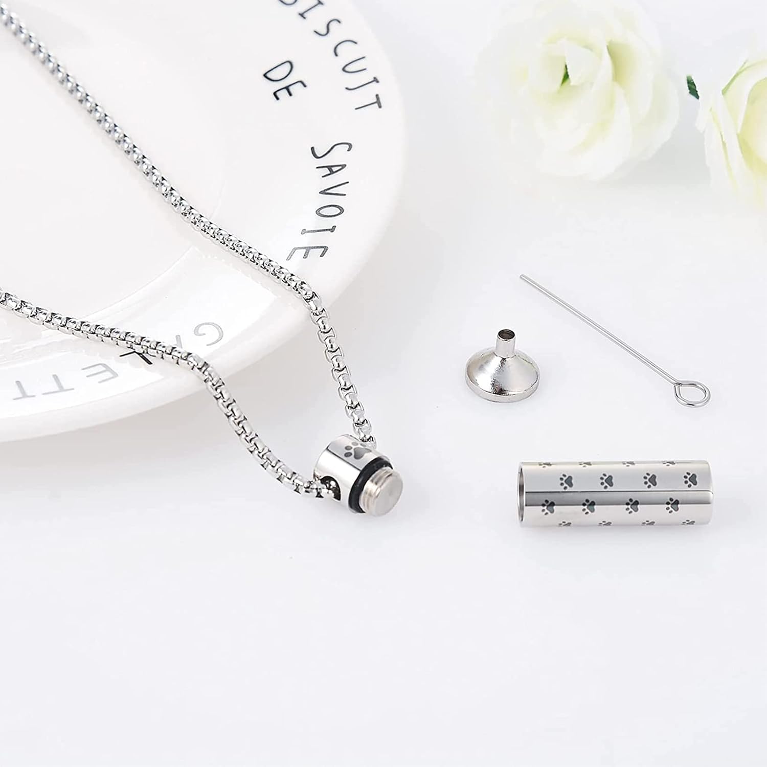 Dog Urn Necklaces For Ashes Paw Print Ashes Urn Pendant Necklace Cylinder Cremation Necklace For Pet Ashes Urn