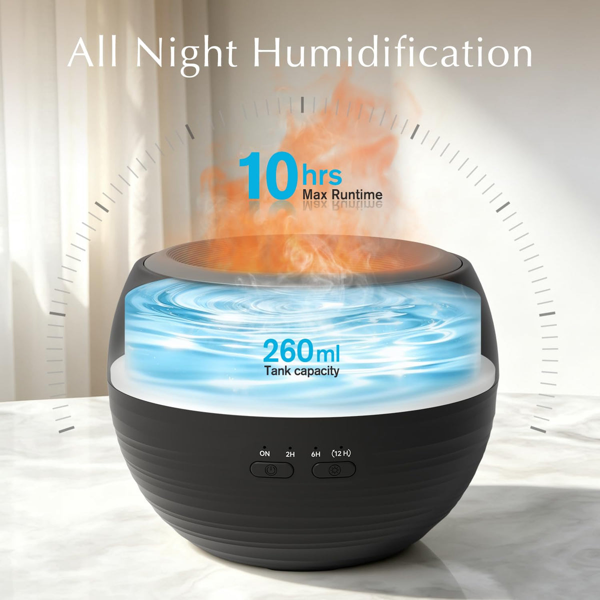 2 Pack Flame Essential Oil Diffuser for Home, 260ml Fire Diffuser