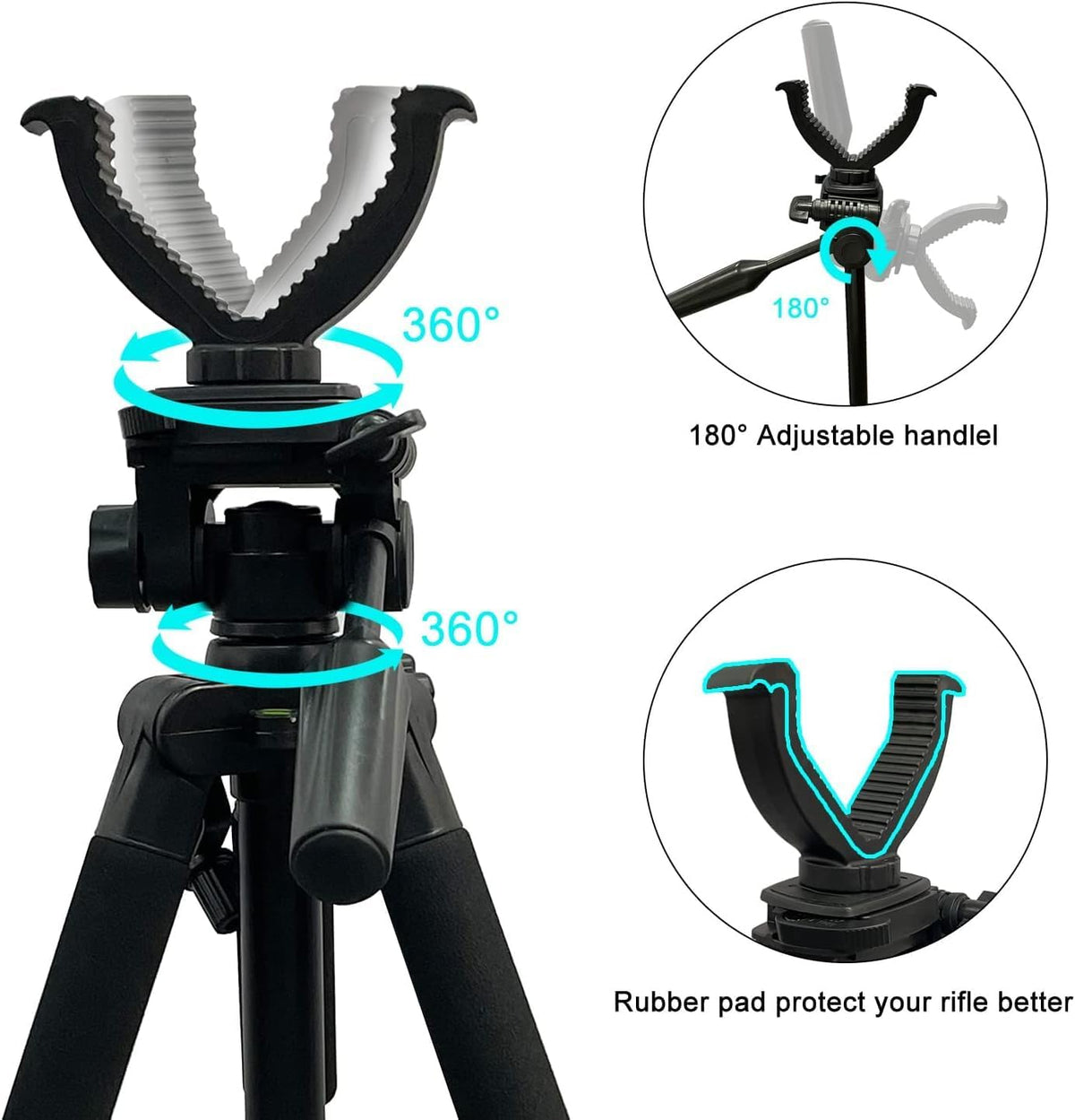 Adjustable Shooting Sticks for Hunting, Lightweight Aluminum 360° Shooting Rest Tripod with Universal V Yoke