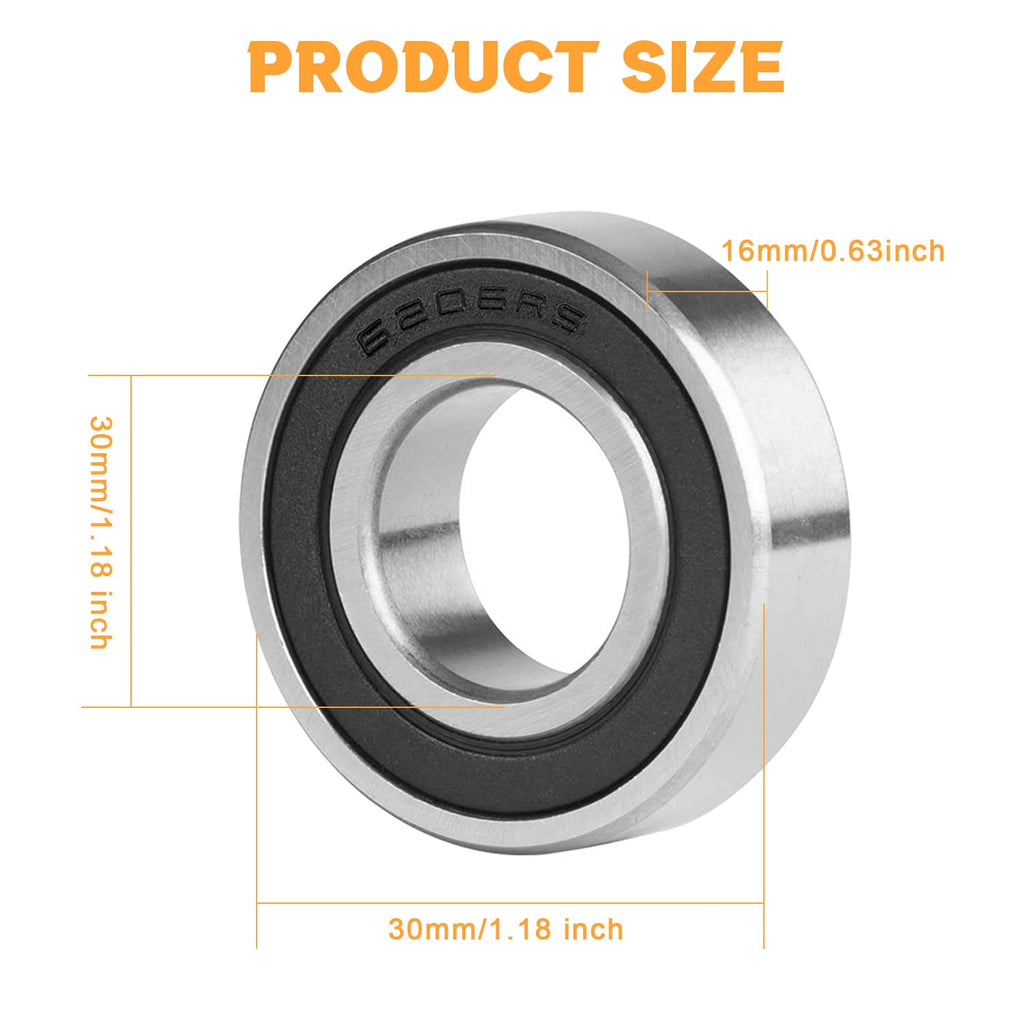 20 Pcs 6206-2RS Double Rubber Seal Bearings 30x62x16mm Deep Groove Ball Bearing High Precision Pre-Lubricated and Stable Performance and Cost Effective