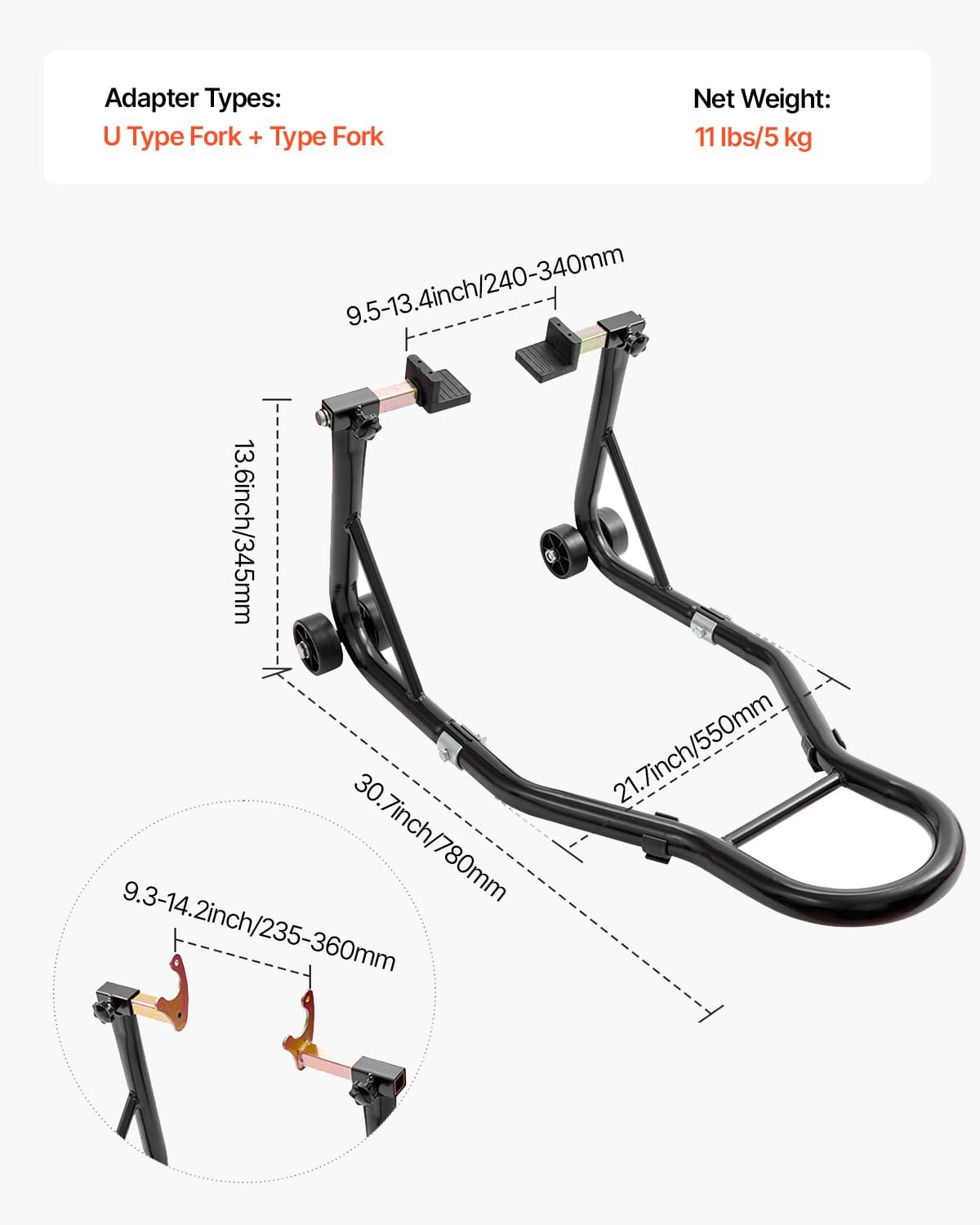 Motorcycle Rear Wheel Stand, 850lbs/390kg Load Capacity Lift with U + L Fork Swingarm Spool, Heavy Duty Rear Wheel