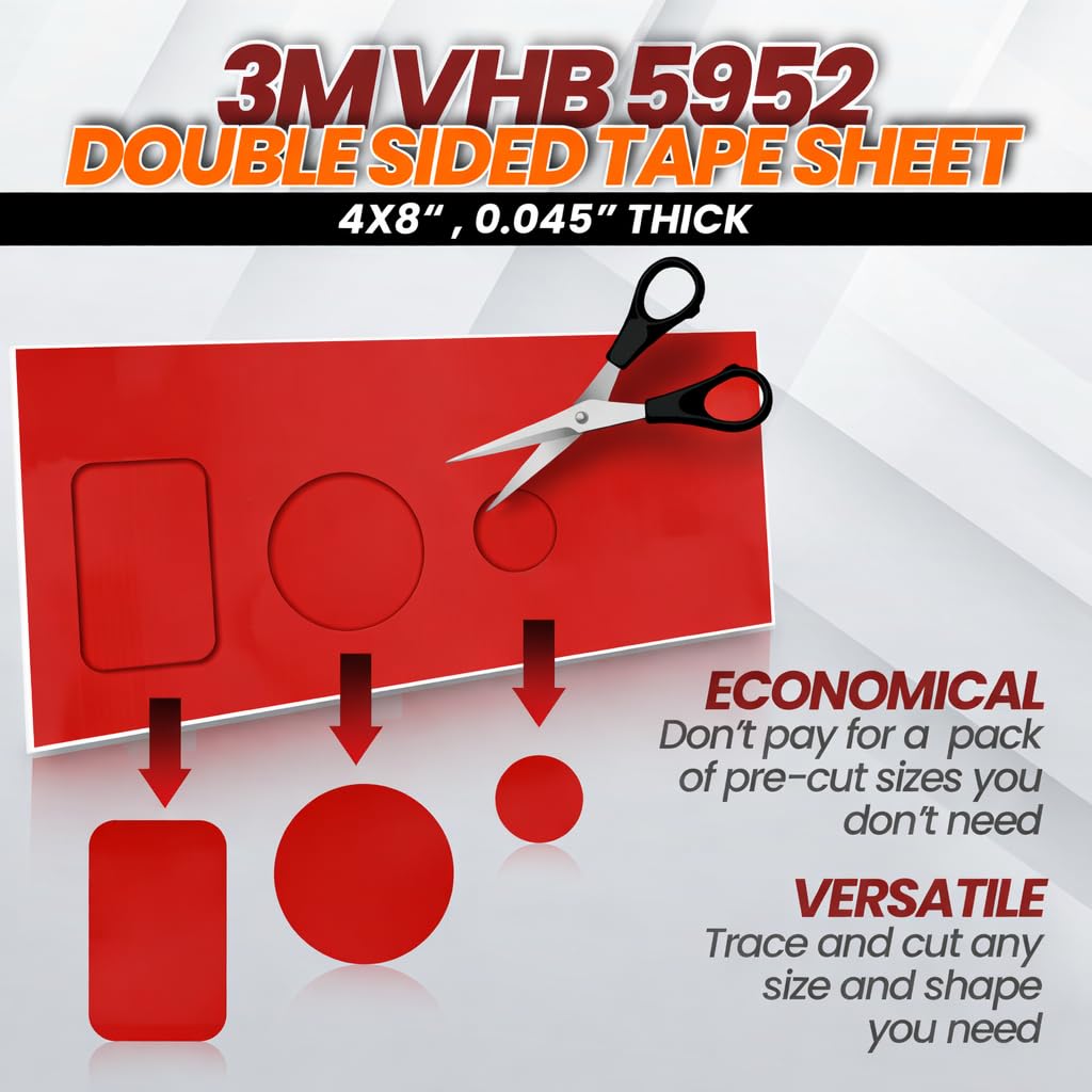 VHB (4"x8") Double Sided Adhesive Sheet Tape, Heavy-Duty Mounting Tape for Car Dashboard Electronics and Household