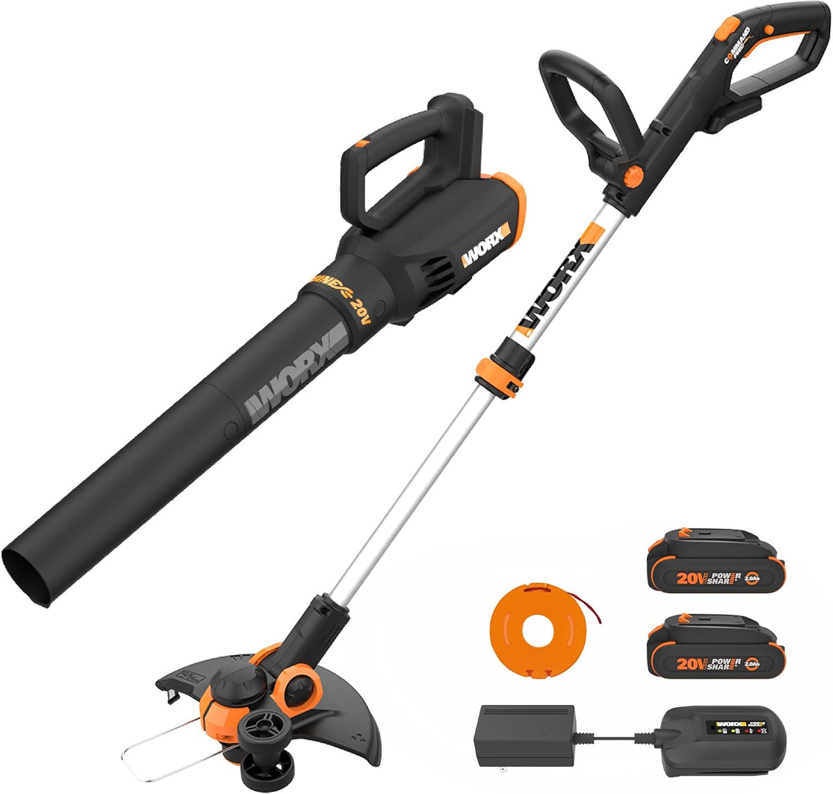 20V 12" Cordless String Trimmer & 360CFM Leaf Blower Kit, WG928 | Electric Weed Wacker with Command Feed, Blower with