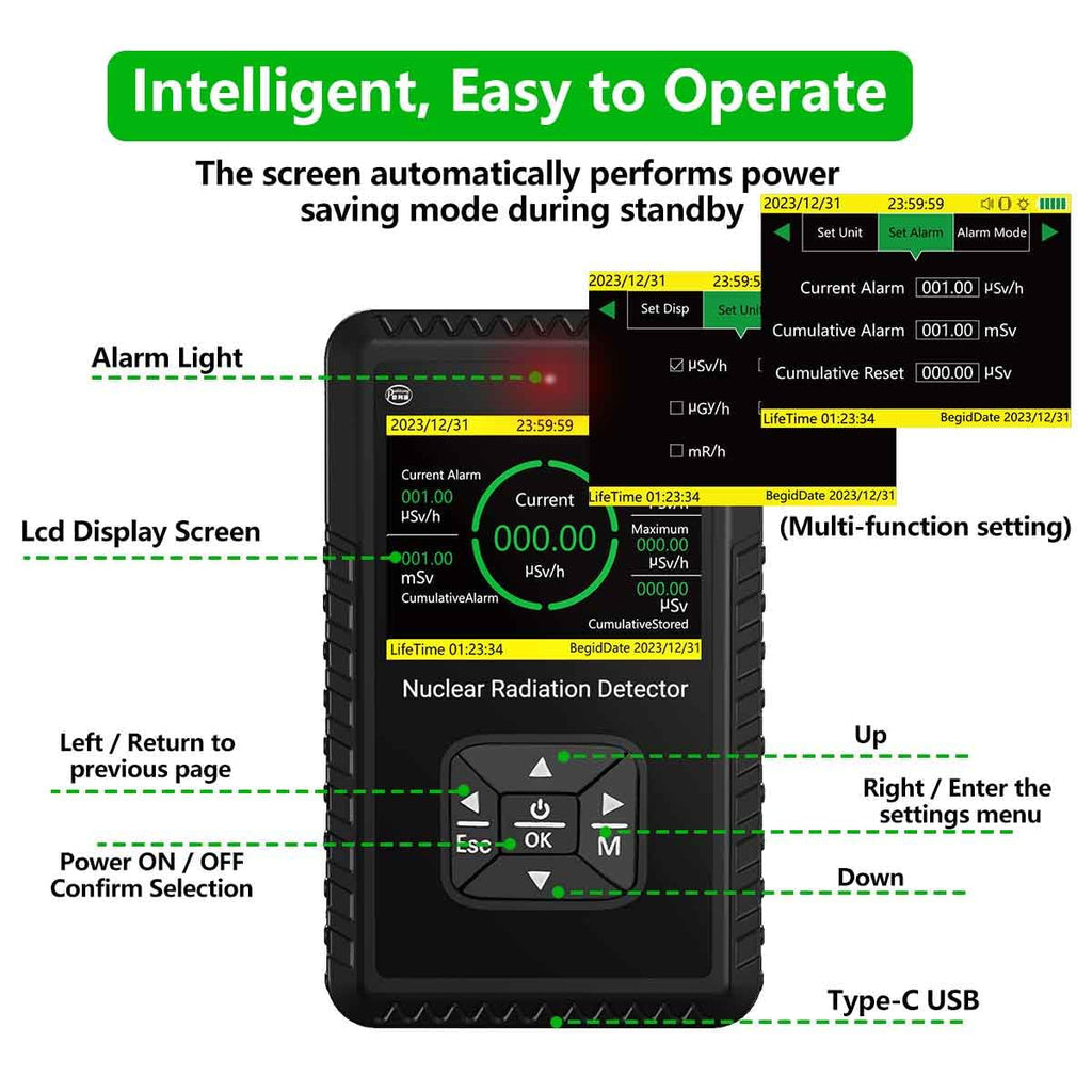 Geiger Counter Nuclear Radiation Detector - Portable Handheld Beta Gamma X-ray Radiation Monitor Meter, Nuclear