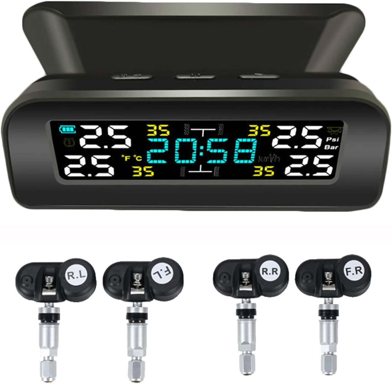 Tire Pressure Monitoring System Wireless Solar TPMS, Tire Pressure Monitor with 4 Sensors Real-time Display