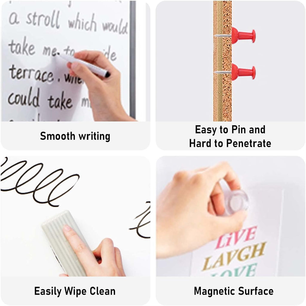 Cork Board Magnetic Dry Erase Board Combo, 24 x 18 Inches Whiteboard and Bulletin Board Combination, Aluminum Frame