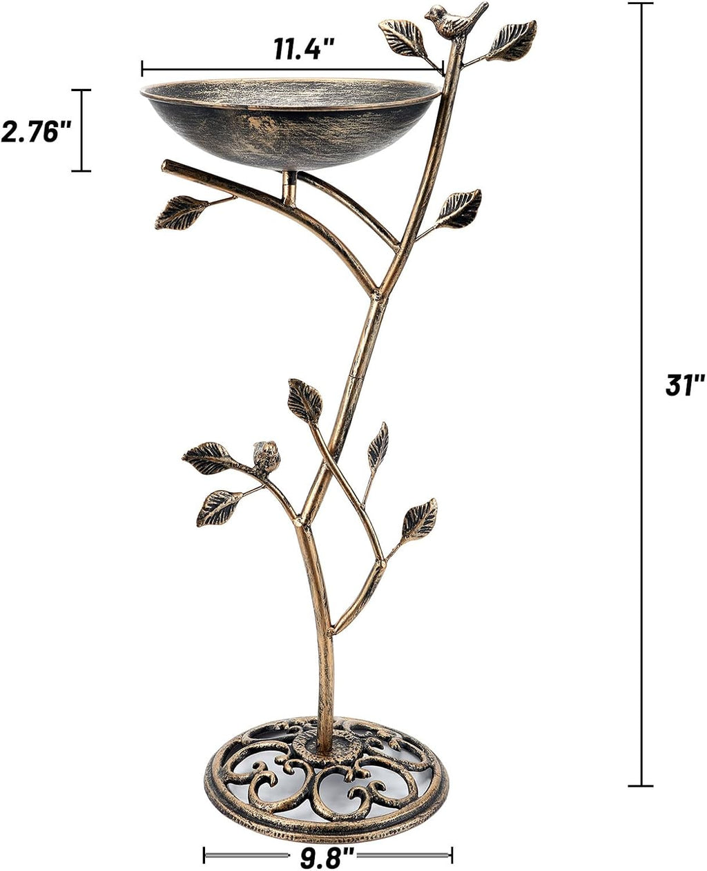 Diam 11.4" W x 31" H Cast Iron Pedestal Bird Bath, Bird Baths for Outdoors,Vintage Metal Bird Bath Garden Yard