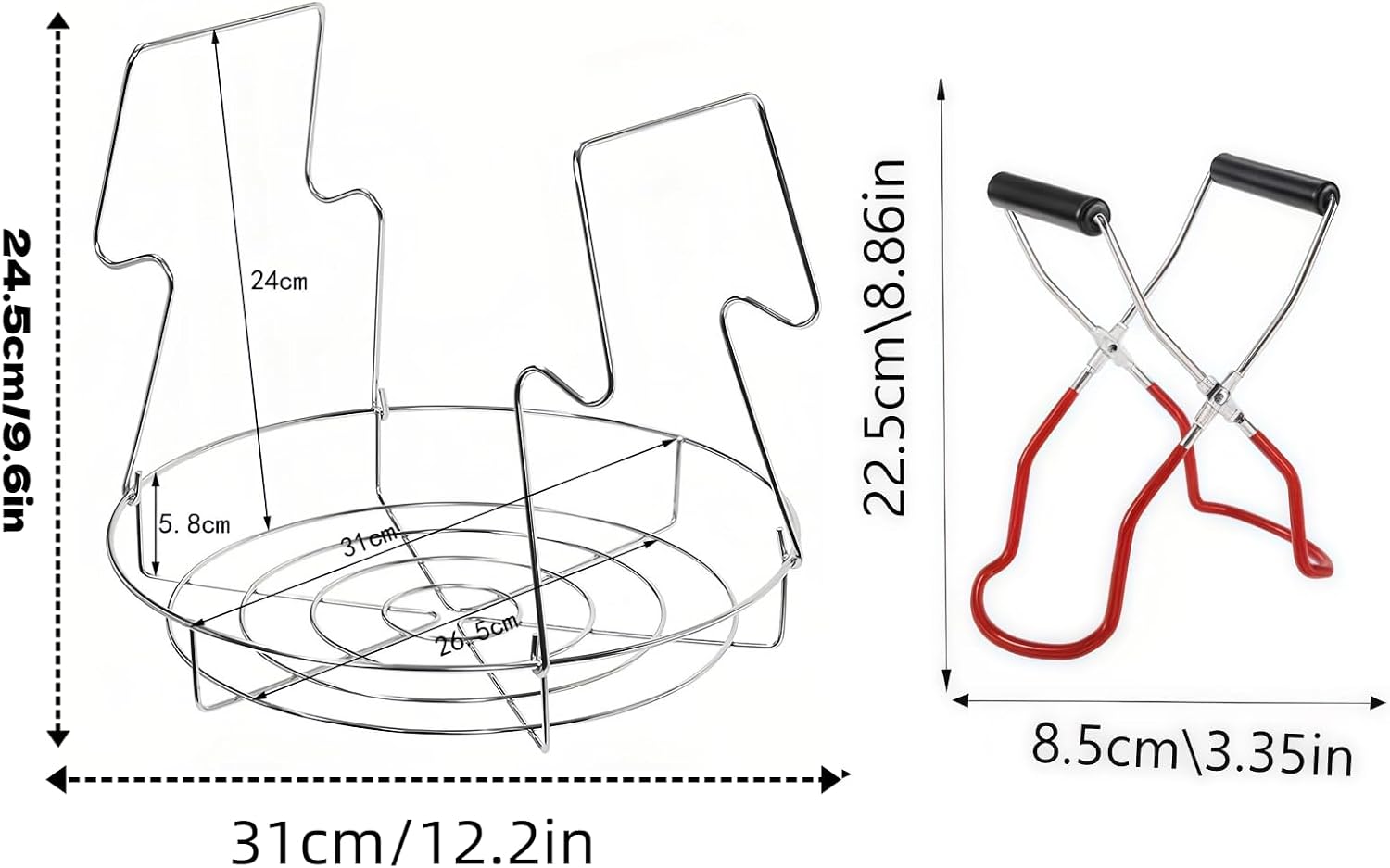 Stainless Steel Canning Rack with Jar Lifter Tongs, 12 Inch, 2-Piece Set