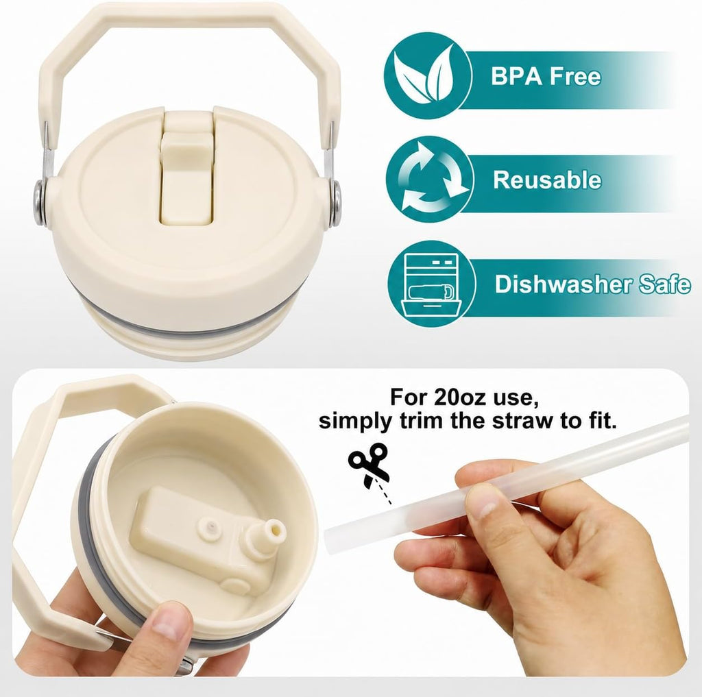 2-Pack Replacement Flip Straw Lids for Stanley IceFlow Tumbler 30oz and 20oz, Spill-Proof Cap with 2 Reusable Straws