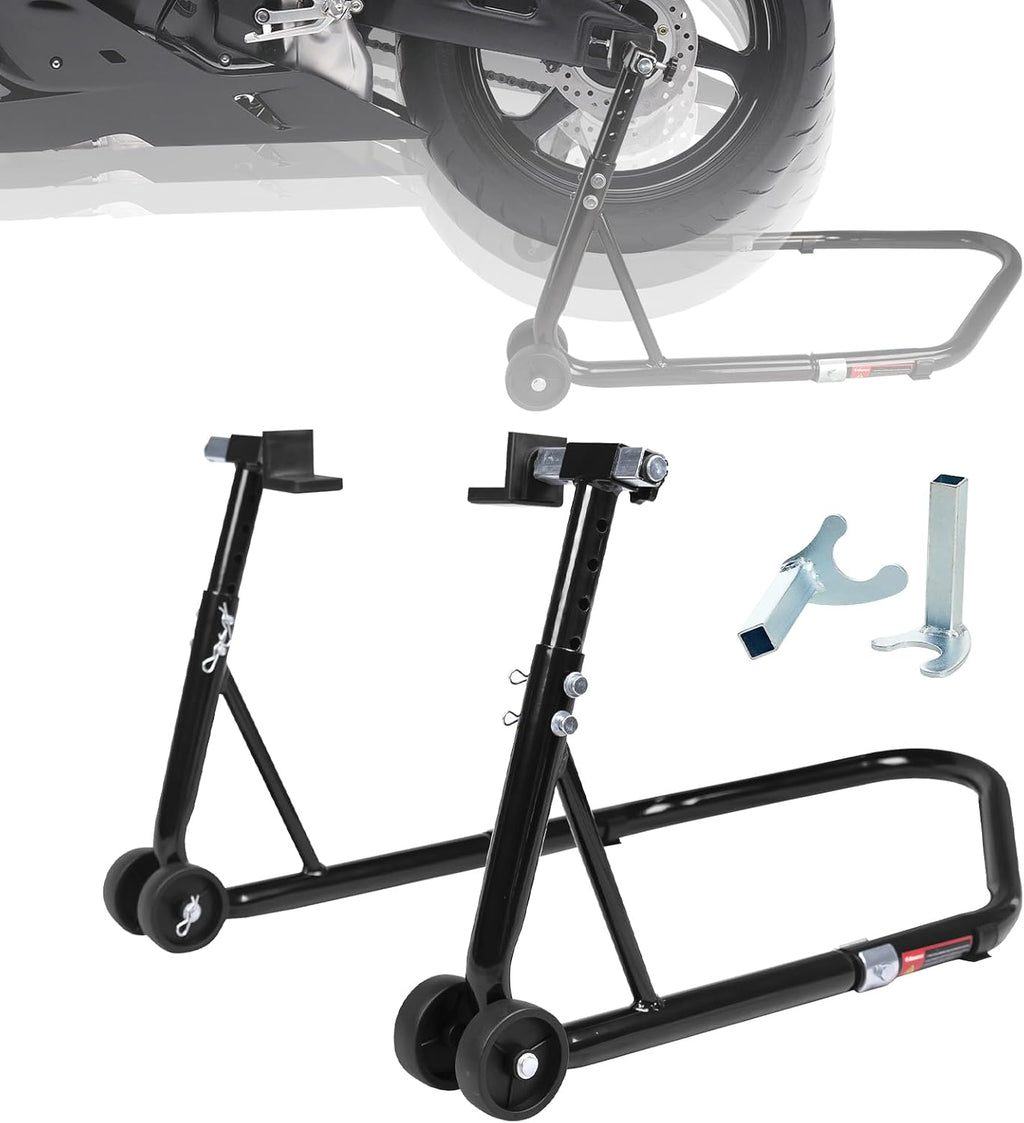 Motorcycle Stand 850LB Adjustable Sport Bike Rear Wheel Lift Swingarm Paddock Stands Black, 5 Adjustable Heights, U+L