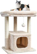 27" Cat Tree for Indoor Cats, Activity Tower with Scratching Posts, Modern Kitten Condo with Plush Perch & Hanging