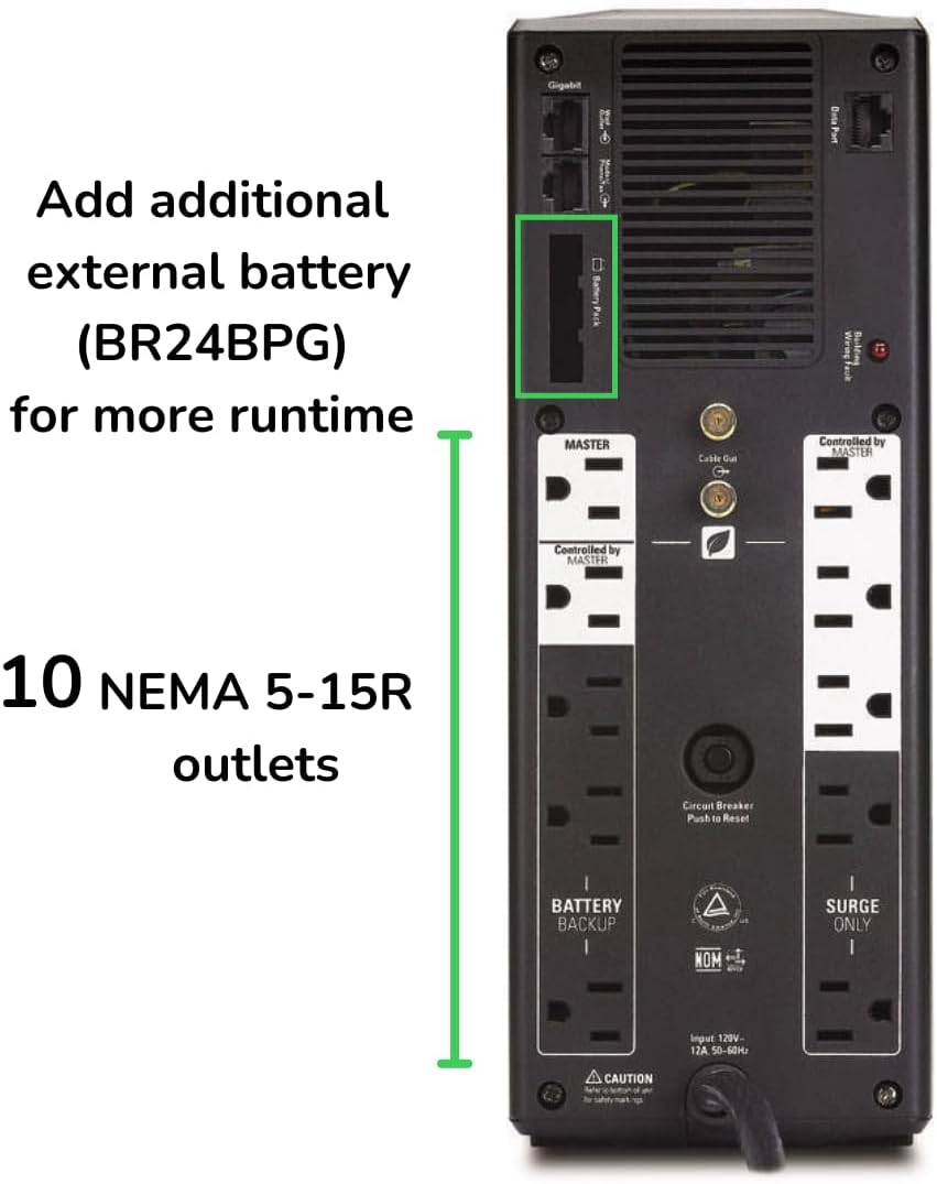 1500VA/900W Back-UPS Pro UPS Battery Backup for Home Office Electronics
