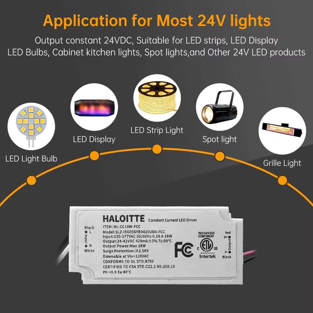 18W Constant Current LED Driver, ETL FCC Listed, 1PK