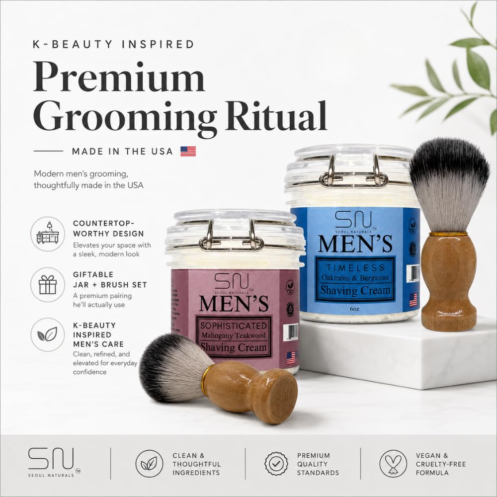 Earthy Cedarwood and Sandalwood Shaving Cream with Barber Brush, k beauty, 6 oz