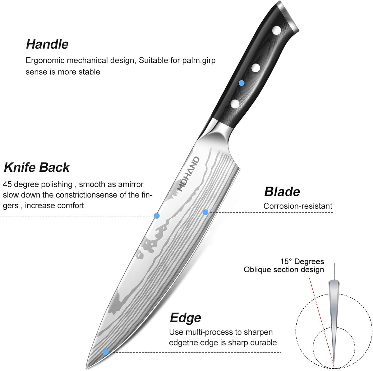 Chef Knife Set with Roll Bag, Sharp Professional Chef Knives Set