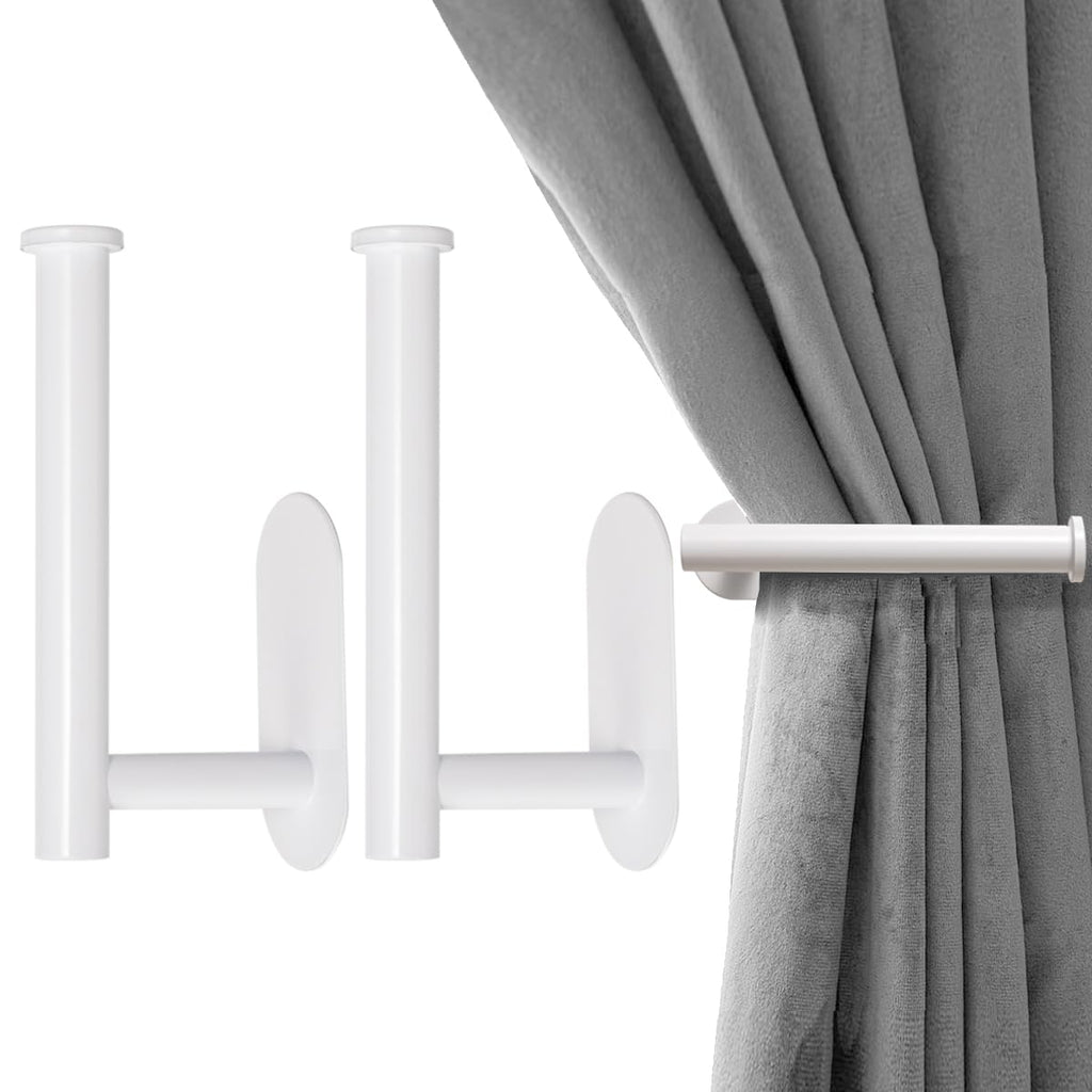 Adhesive Curtain Holdbacks, No Drill Tie Backs, 2 Pack, White