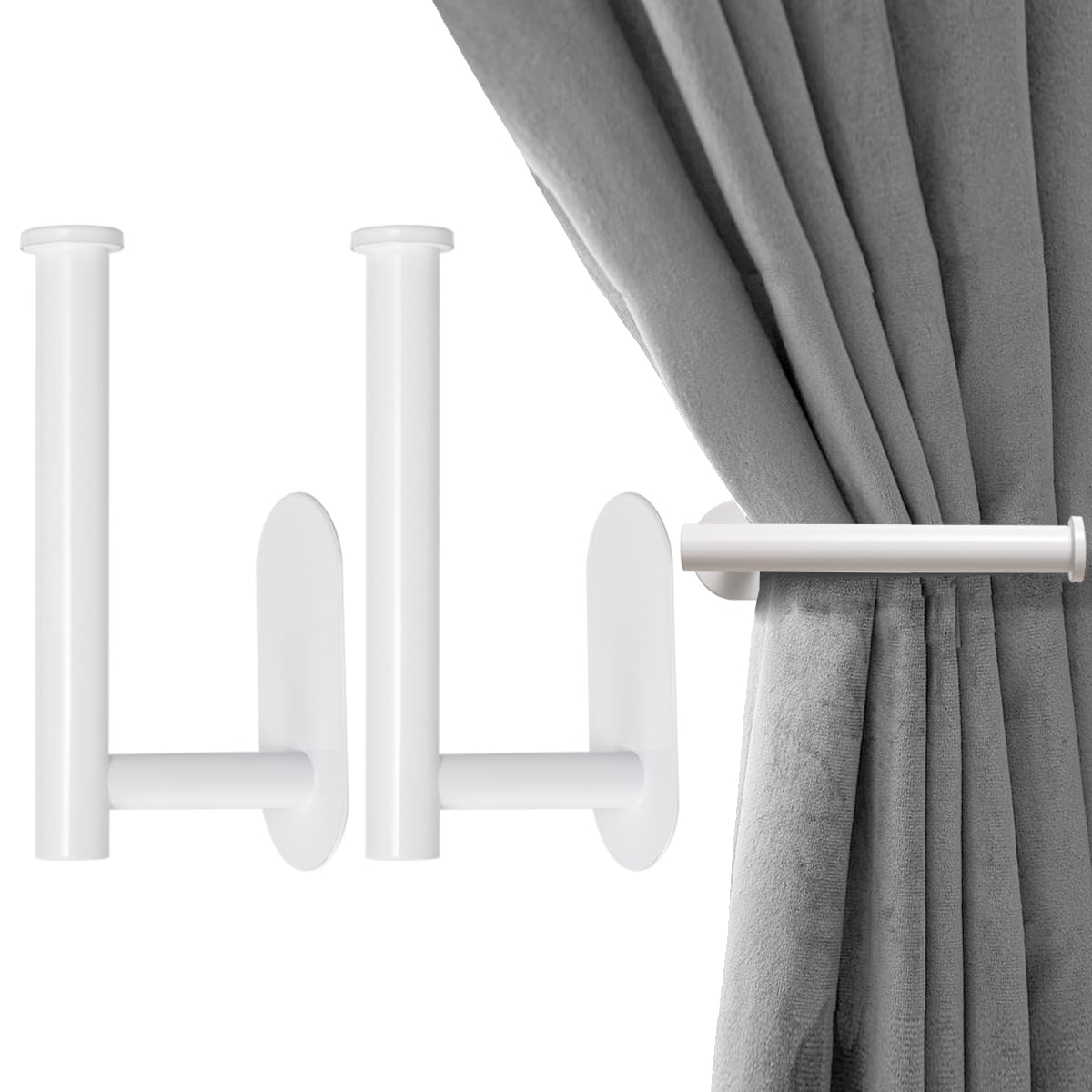 Adhesive Curtain Holdbacks, No Drill Tie Backs, 2 Pack, White