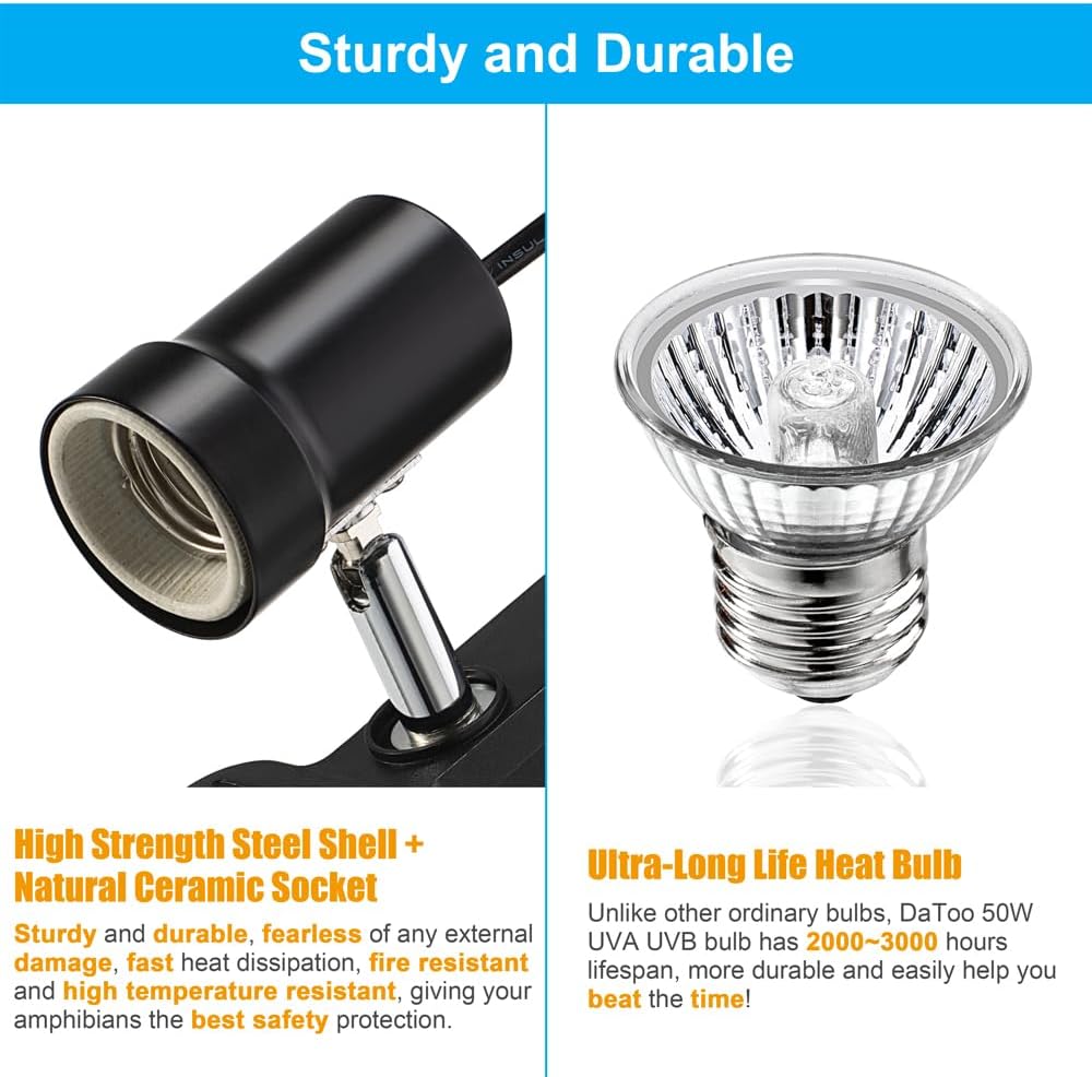 Reptile Heat Lamp Rotatable Turtle Heating Light with 50W UVA UVB Heat Bulb Simulated Sunlight Basking Spot Lamp with
