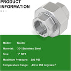 TAISHER 2PCS 304 Stainless Steel Union, 1" NPT Female Cast Pipe Fitting