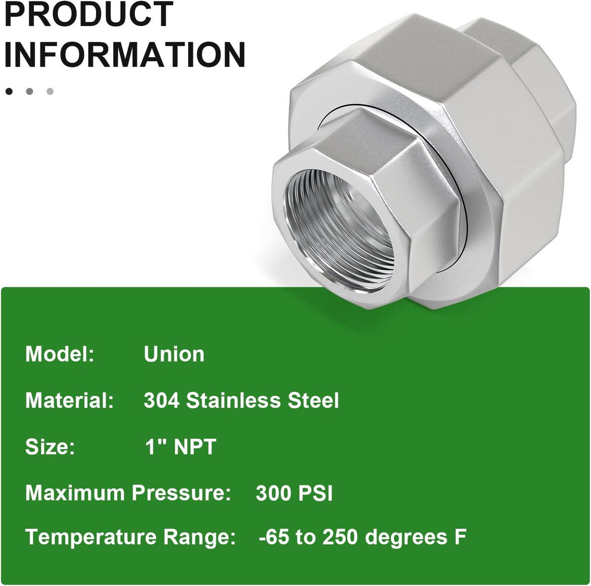 TAISHER 2PCS 304 Stainless Steel Union, 1" NPT Female Cast Pipe Fitting