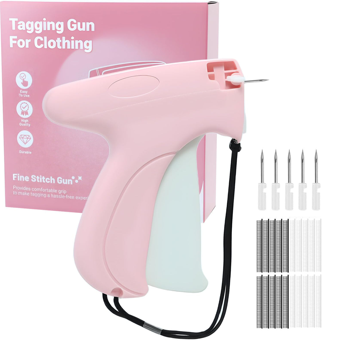 Stitch Gun for Clothes Handheld with 6 Needles, 1000 Black & 1000 White 5mm Mini Fasteners - Quick Clothing Fixer