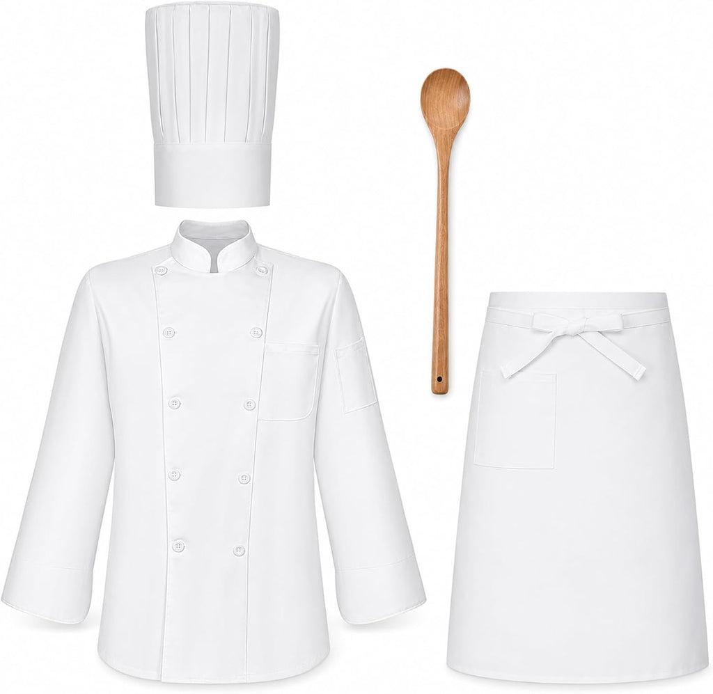 4 Pcs Halloween Mouse Chef Costume Set Inclued Chef Jacket,Tail Hat,Apron and Spoon for Men Women Cosplay Party