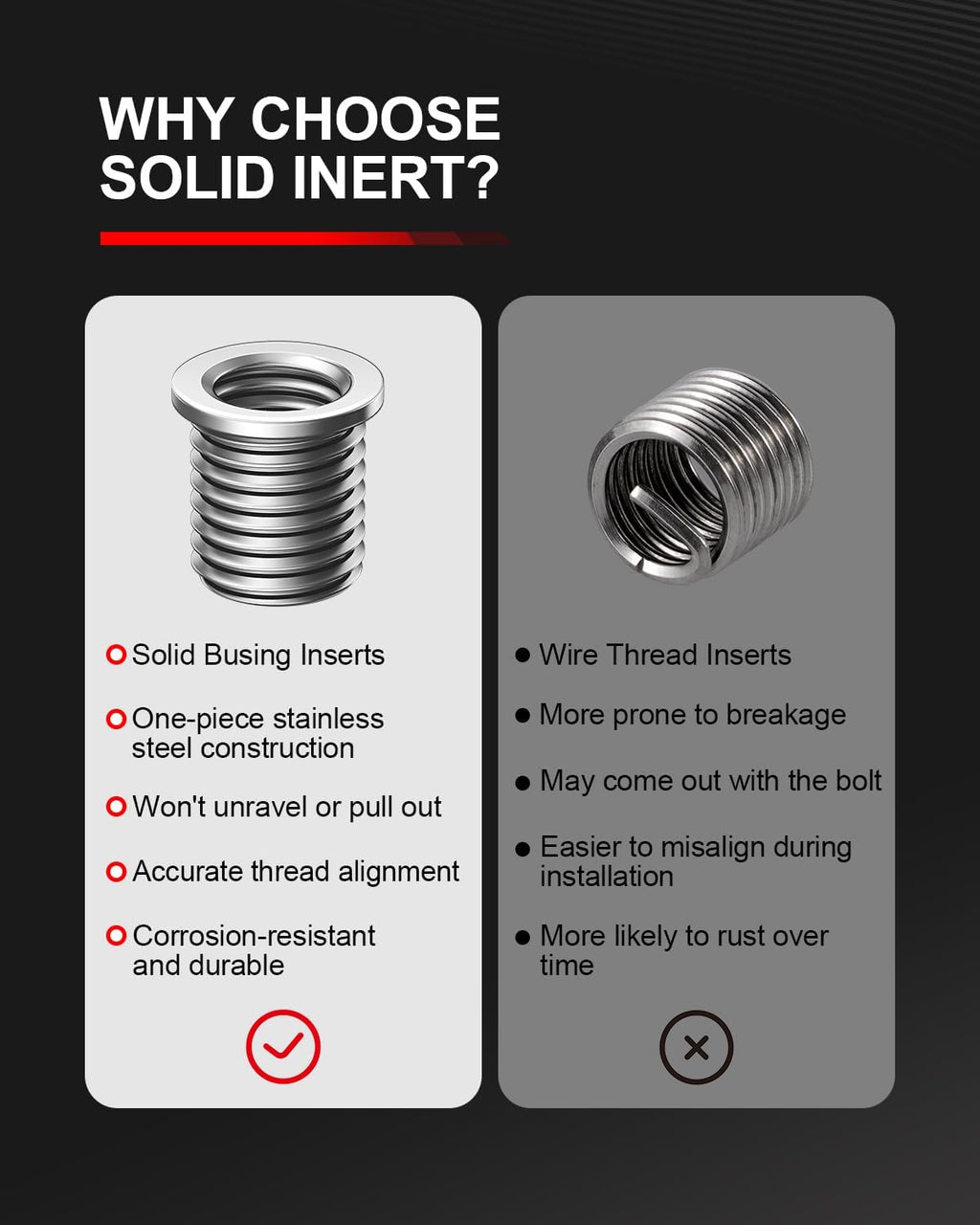 Kolvoii 3/8-16 SAE Thread Repair Kit, 10 Solid 304 Stainless Steel Inserts
