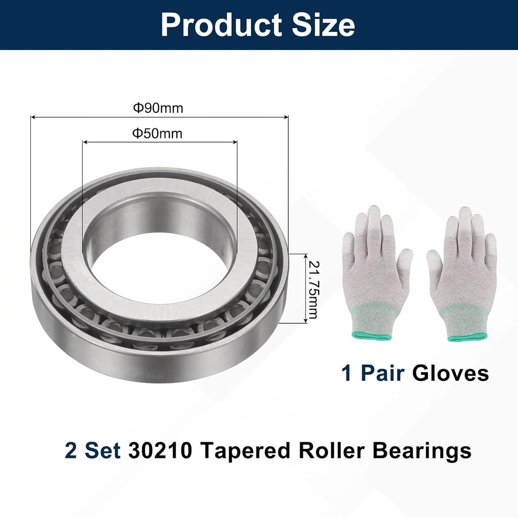 uxcell 30210 Tapered Roller Bearing Cone and Cup, 50x90x21.75mm, 2 Set