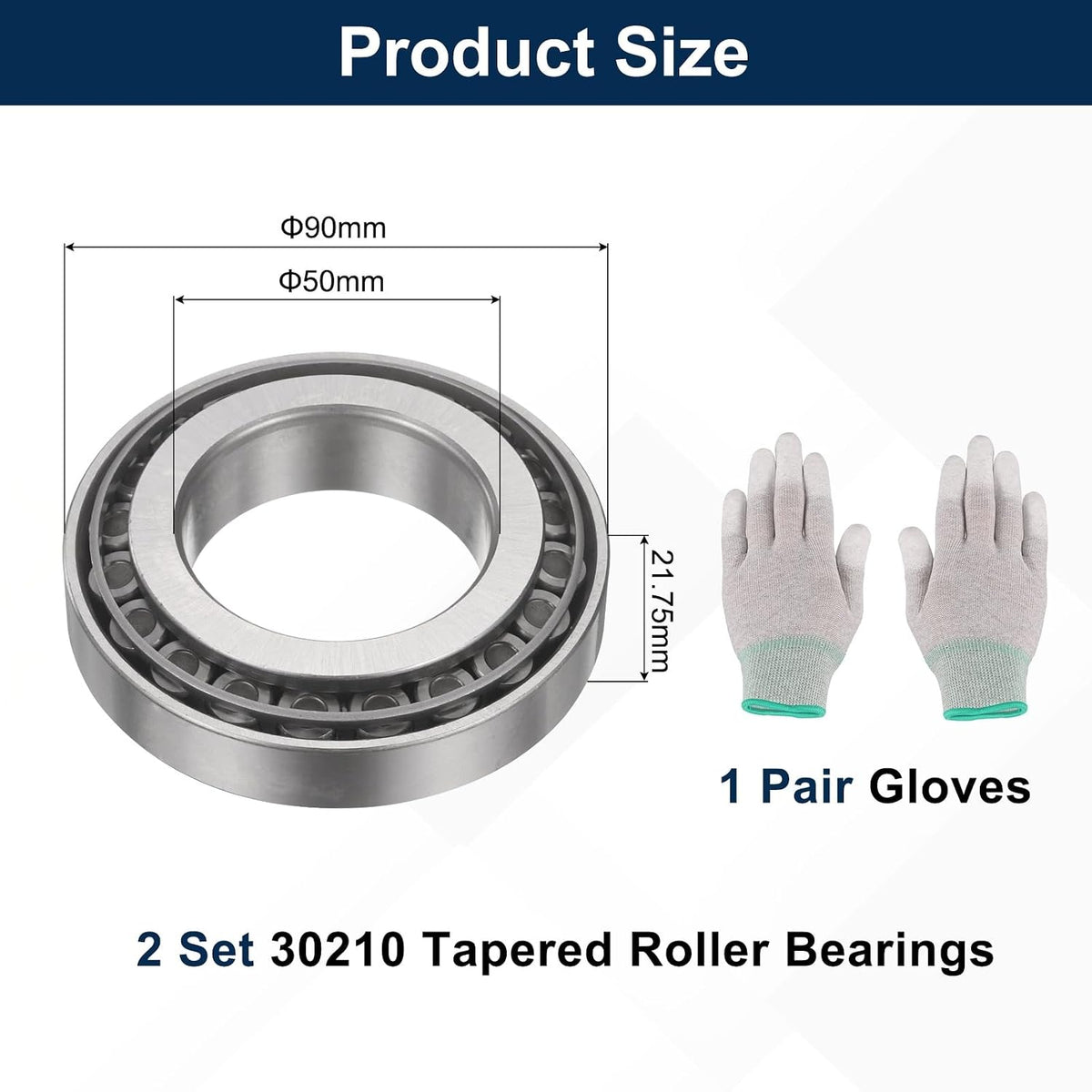 uxcell 30210 Tapered Roller Bearing Cone and Cup, 50x90x21.75mm, 2 Set