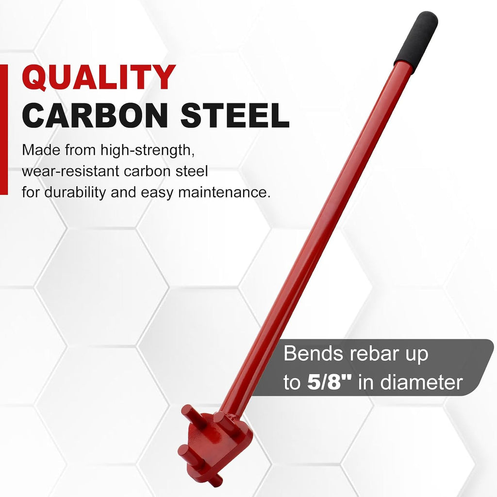 Manual Rebar Bender for 5/8" Rebar, Hand Operated Rebar Bending Tool | Rod Bending Tool for Rebar/Flat Steel Rod, Red