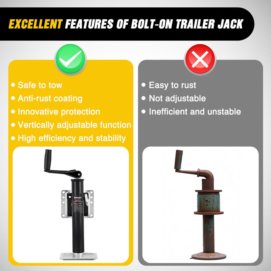 Trailer Jack 2000 LBS Swivel Bolt-On RV Jacks 10" Vertical Travel