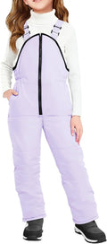 Girls Snow Bibs Kids Fleece Lined Waterproof Ski Pants Overalls with Pockets 4-12 Years