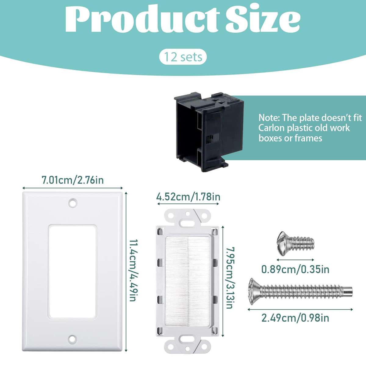 12 Pack Brush Wall Plate, Cable Pass Through Insert for Wires