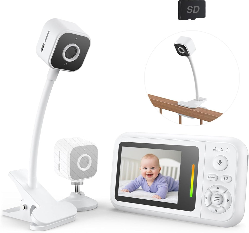 Baby Monitor with Camera and Audio No WiFi + Clip for Crib & Stand | Portable 2.8’’ HD 1080P Video Monitor, 2.4G