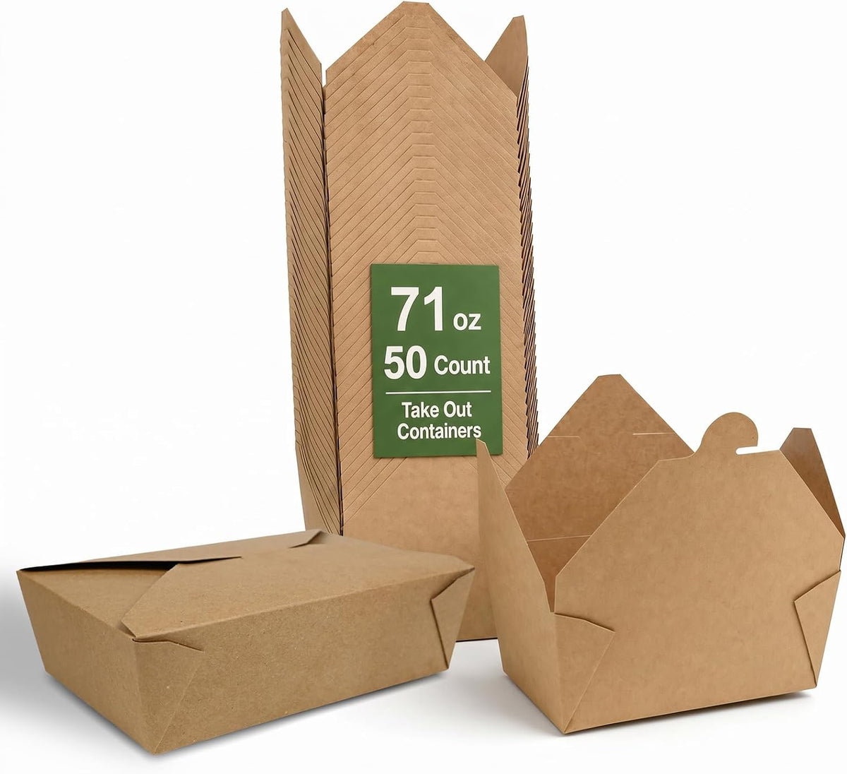 50 Pack 71 oz Kraft Paper Large Takeout Food Containers